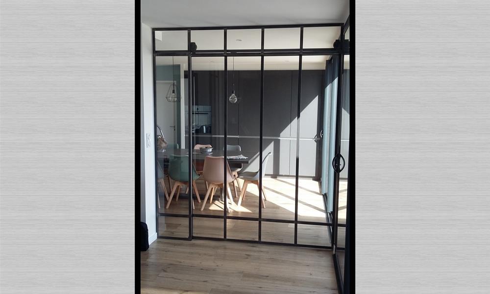 Cloison vitrée coulissante avec imposte : ARINOX - 