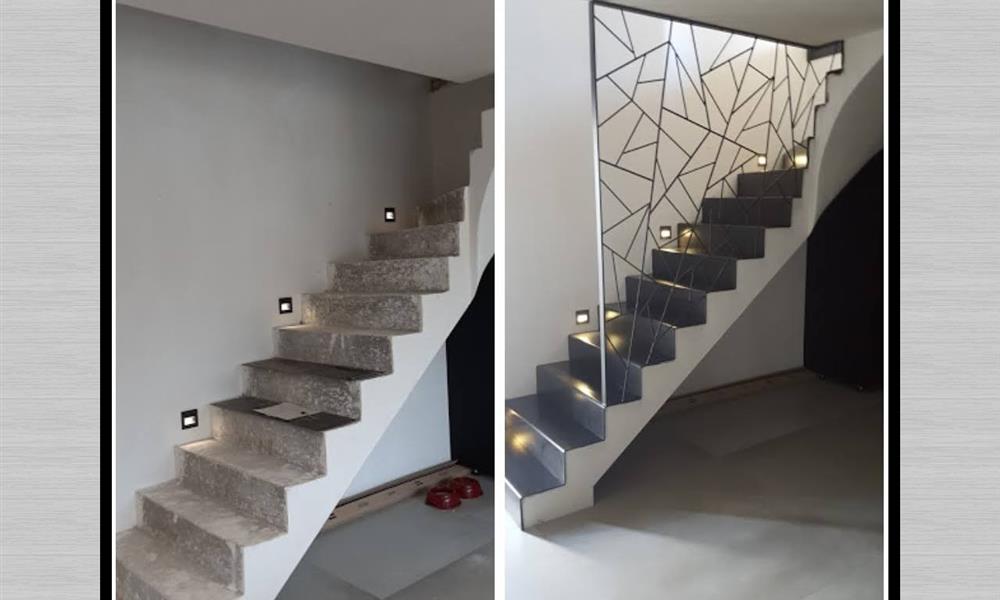 habillage marches escalier béton par une tôle d'acier huilée - 