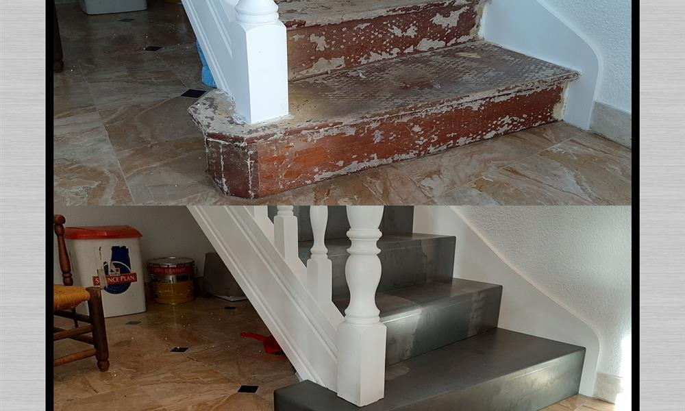 Rénovation escalier bois avec un habillage en acier ciré ARINOX