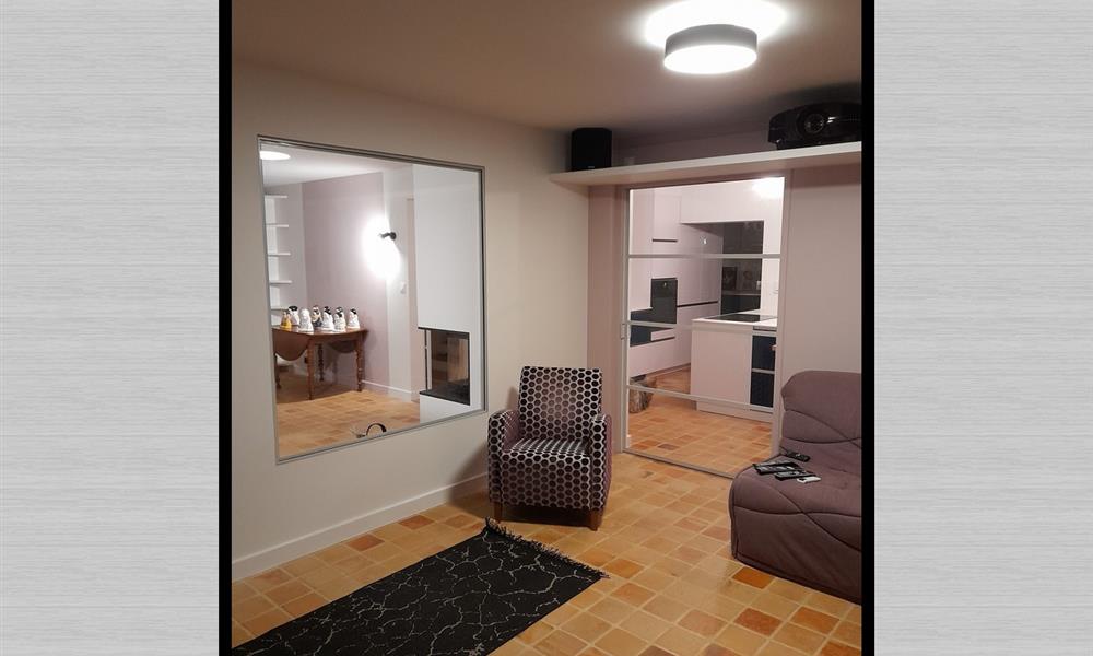 Verrière fixe panoramique et porte à galandage en acier thermolaqué ARINOX - 