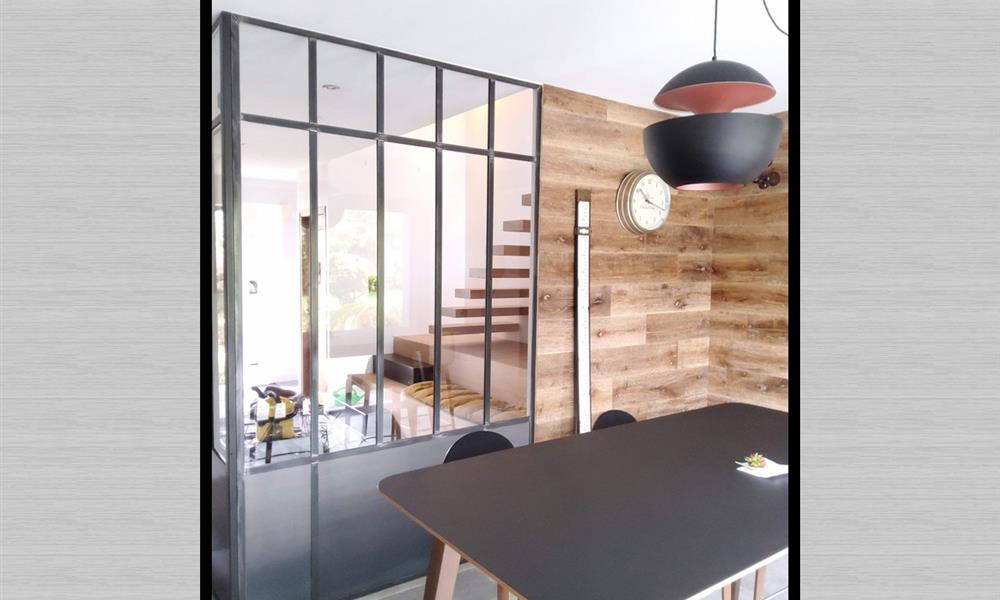 Verrière avec partie basse en tôle et imposte au plafond : ARINOX - 